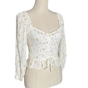 Hollister Smocked Dainty Floral On/Off Shoulder Top Cottagecore